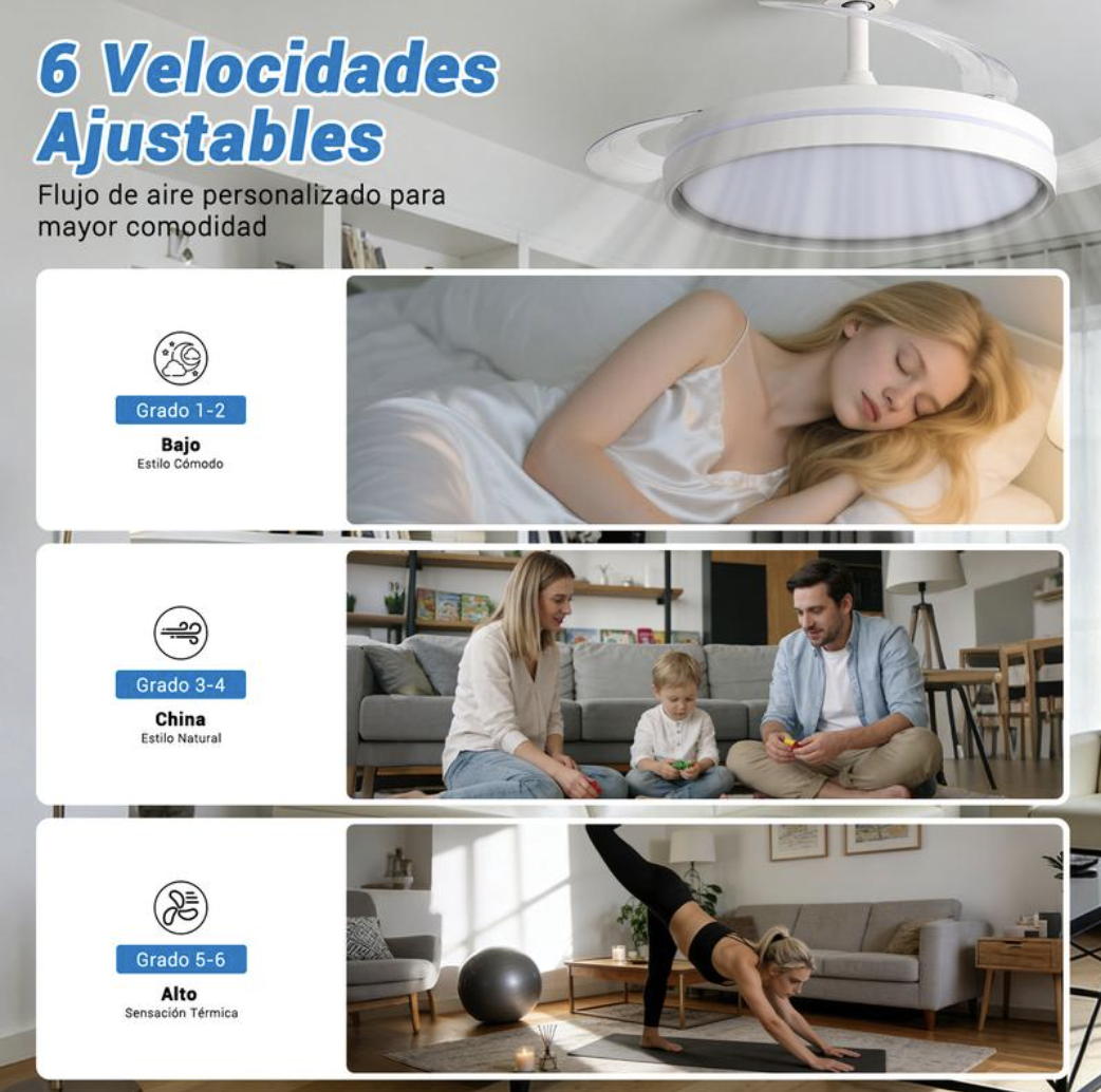 6 velocidades ajustables del ventilador de techo Smart®